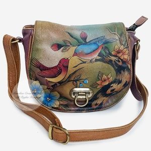 Anuschka Bag Crossbody Shoulder Flap Colorful Birds Original Handpainted Artwork